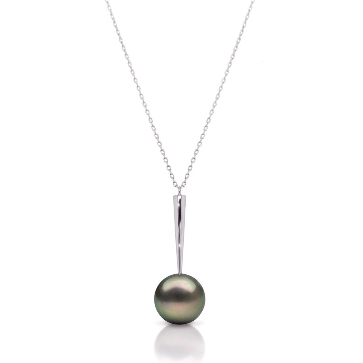 Tahitian Pearl Pendant Necklace set in 18k White Gold (by Qlassico)