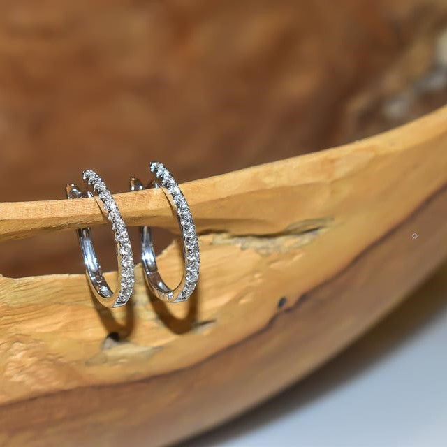 Diamond Hoop Earrings set in 14K White Gold