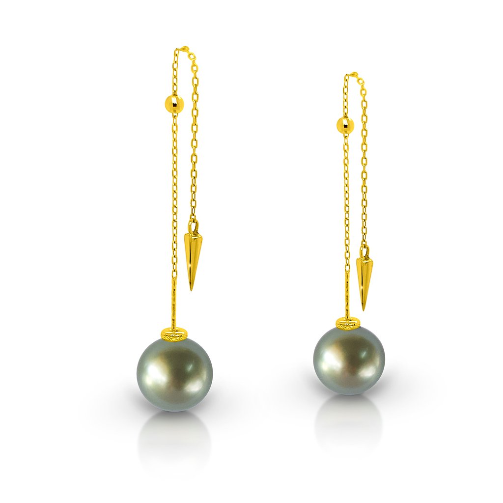 Tahitian Pearl Dangling Earrings in 18K Yellow Gold