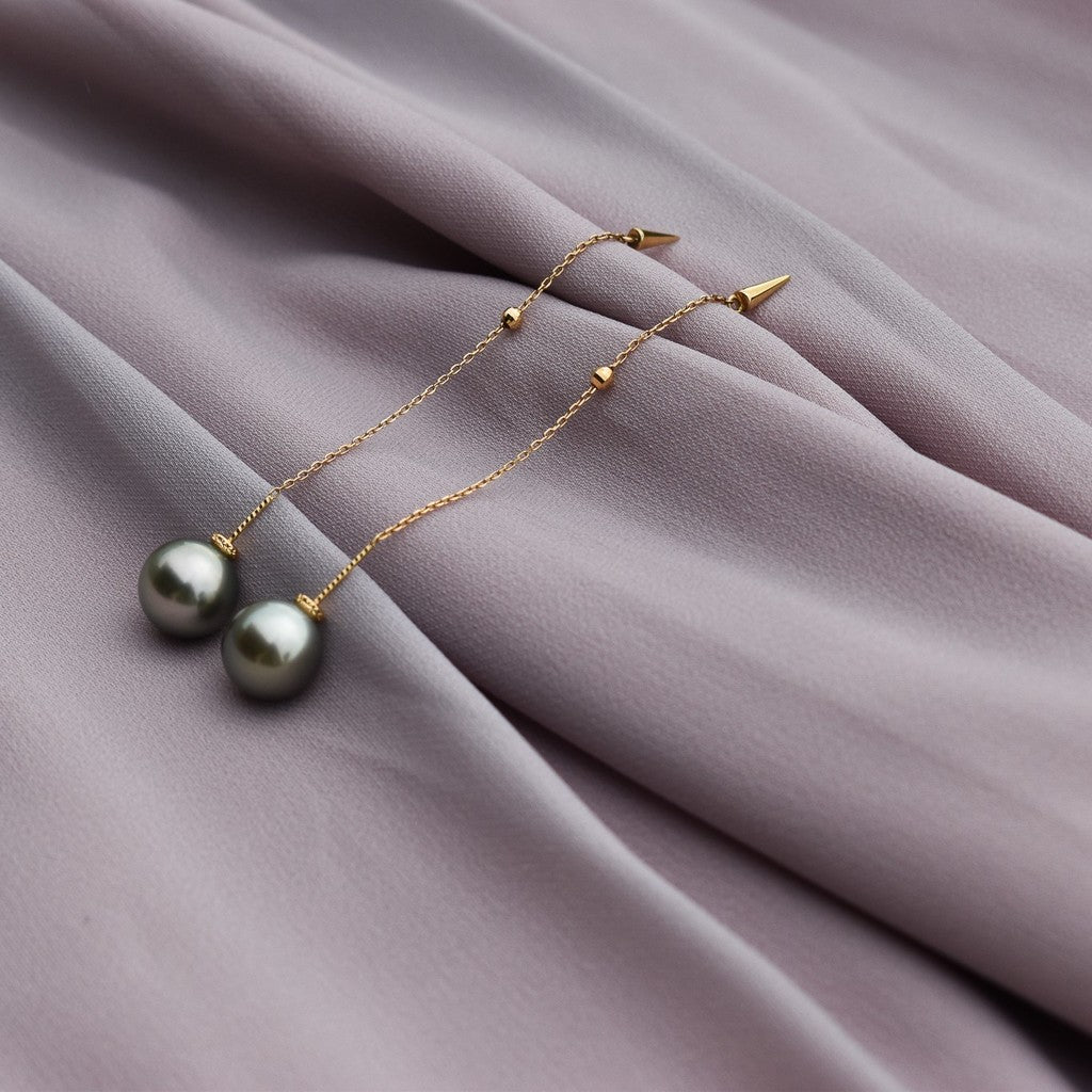 Tahitian Pearl Dangling Earrings in 18K Yellow Gold